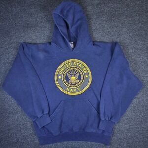 Vtg Soffe Men's Fleece US Navy Graphic Pullover Hoodie Made in USA Size M